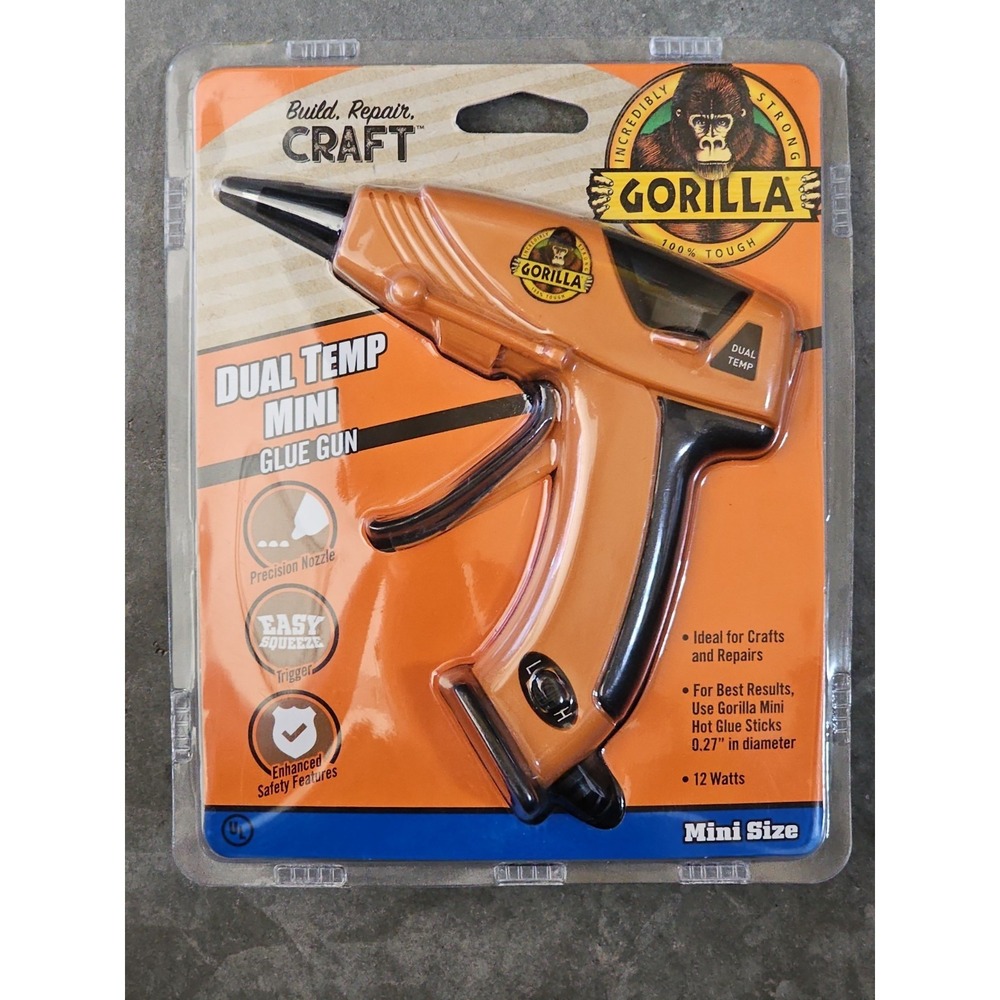 Gorilla Dual Temp Hot Glue Mini Gun Comfort Long Nozzle, 12 Watts New